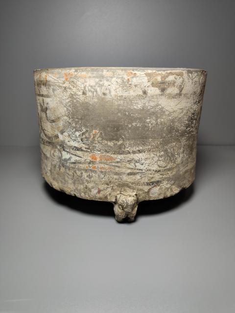 古玩陶瓷西漢彩繪云氣紋三熊足奩（精品彩陶）拍賣，當前價格300元