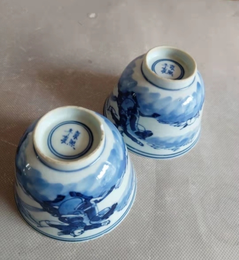 古玩陶瓷(清康熙精品)青花狩獵圖仰鐘杯拍賣,當前價格3800元
