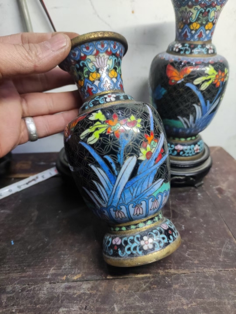 古玩雜項景泰藍花瓶一對拍賣,當前價格2999元