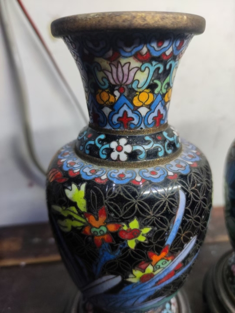 古玩雜項景泰藍花瓶一對拍賣,當前價格2999元