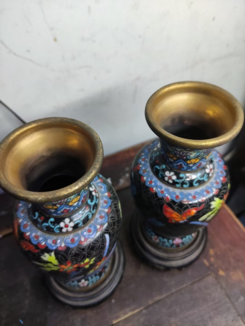 古玩雜項景泰藍花瓶一對拍賣,當前價格2999元
