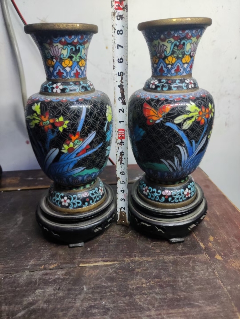 古玩雜項景泰藍花瓶一對拍賣,當前價格2999元