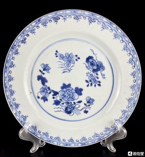 古玩陶瓷清乾隆折枝花卉紋款青花盤拍賣，當前價格1999元