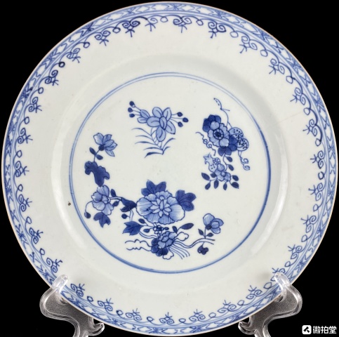 古玩陶瓷清乾隆折枝花卉紋款青花盤拍賣，當前價格1999元