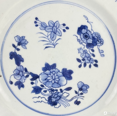 古玩陶瓷清乾隆折枝花卉紋款青花盤拍賣，當前價格1999元