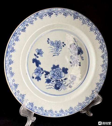 古玩陶瓷清乾隆折枝花卉紋款青花盤拍賣，當前價格1999元