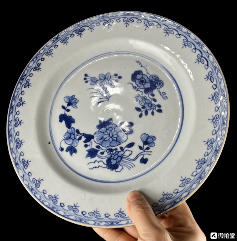 古玩陶瓷清乾隆折枝花卉紋款青花盤拍賣，當前價格1999元