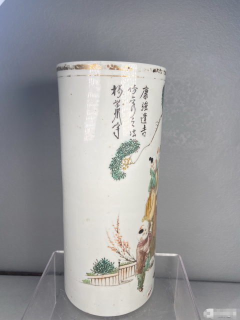 古玩陶瓷晚清淺絳彩人物紋彩繪帽筒拍賣，當前價格1888元