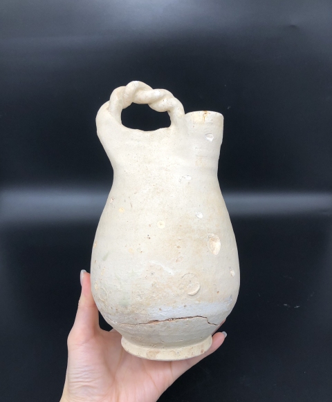 古玩陶瓷遼?白繩紋皮囊壺拍賣,當前價格6900元