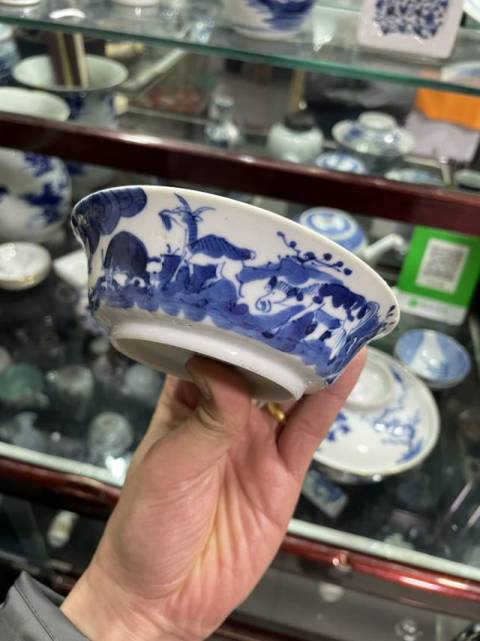 古玩陶瓷青花八駿圖撇口碗拍賣，當前價格3200元