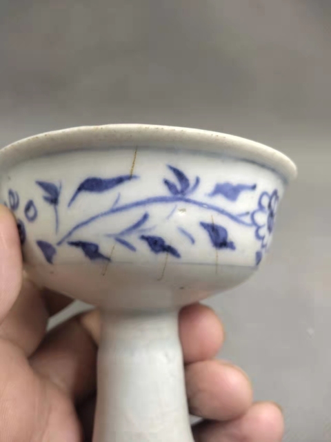 古玩陶瓷元代青花吉語花卉紋高足杯拍賣,當前價格12000元