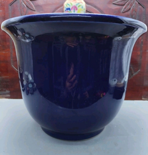 古玩陶瓷藍(lán)釉花盆拍賣，當(dāng)前價格1298元