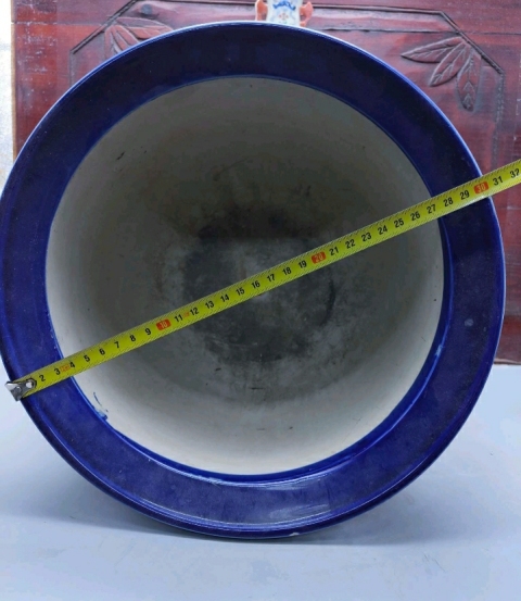 古玩陶瓷藍(lán)釉花盆拍賣，當(dāng)前價格1298元