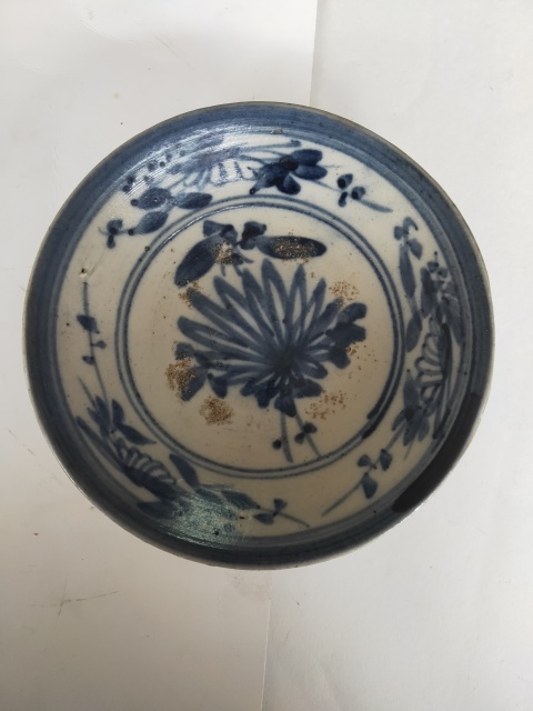 古玩陶瓷清早期磁州窯青花花卉紋盤拍賣,當前價格180元