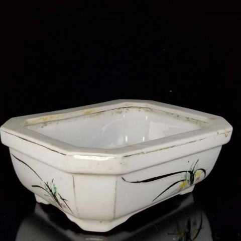 古玩陶瓷粉彩描金花卉詩文水仙盆拍賣,當前價格300元