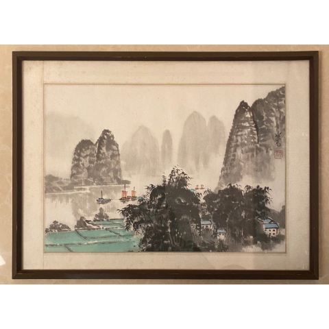 古玩字畫李可染入室弟子湖南已故名家湯萬(wàn)清老師漓江山水拍賣,當(dāng)前價(jià)格1900元