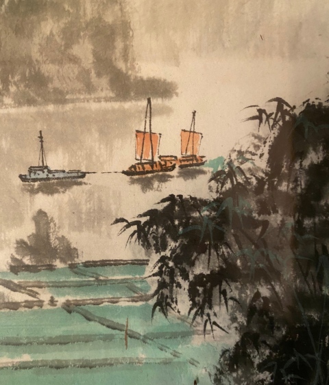 古玩字畫李可染入室弟子湖南已故名家湯萬(wàn)清老師漓江山水拍賣,當(dāng)前價(jià)格1900元
