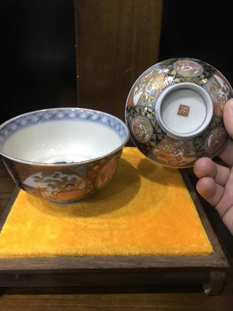 古玩陶瓷（精品蓋碗）清末民初-青花粉彩開窗花卉紋描金蓋碗一對拍賣，當前價格820元