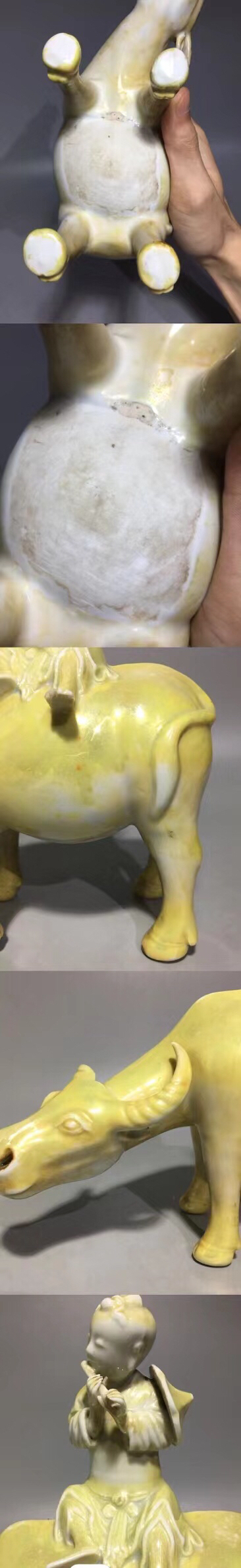 古玩陶瓷清代德化窯金白釉牧童騎牛擺件拍賣,當前價格3888元