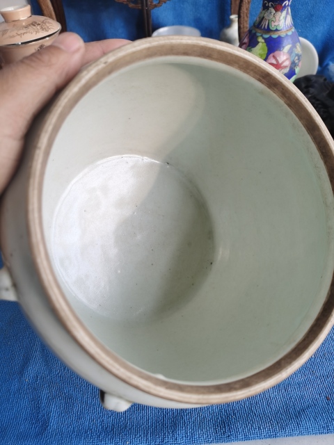 古玩陶瓷【望月樓】晚清民國時期淺絳彩安居樂業紋四系粥罐拍賣，當前價格800元