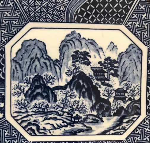 古玩陶瓷山水紋青花盤(pán)拍賣(mài)，當(dāng)前價(jià)格398元