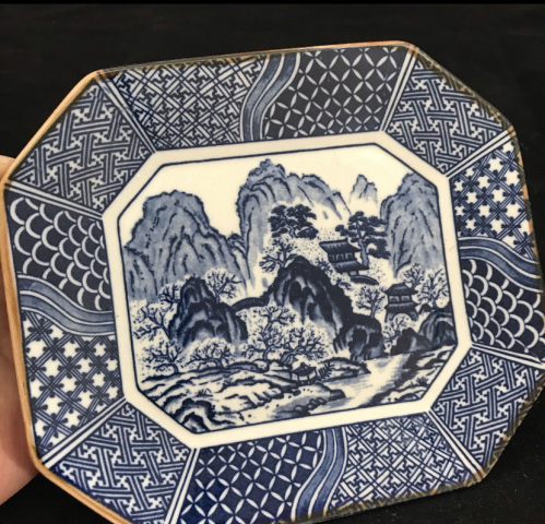 古玩陶瓷山水紋青花盤(pán)拍賣(mài)，當(dāng)前價(jià)格398元