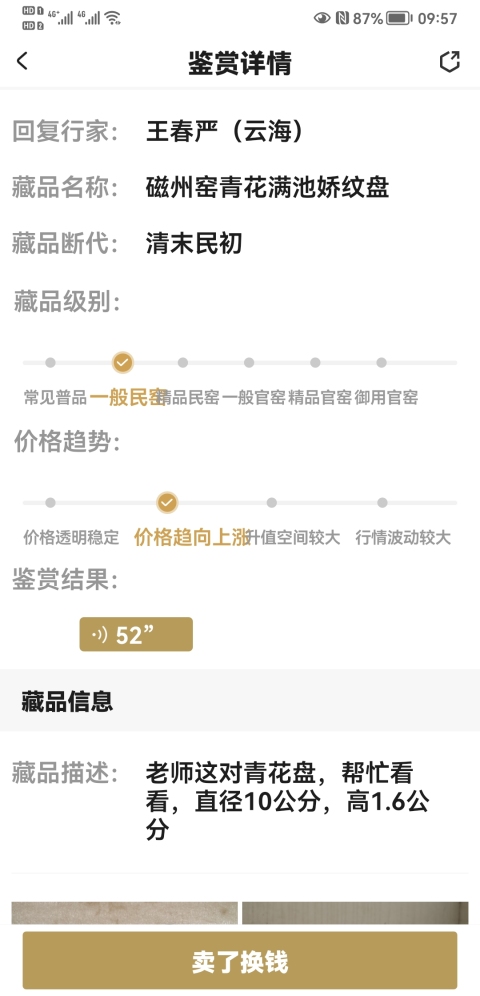 古玩陶瓷磁州窯青花滿池嬌紋盤拍賣，當前價格220元