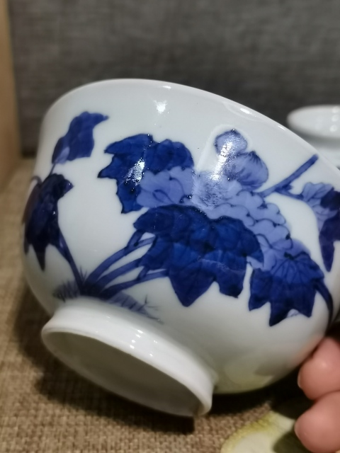 古玩陶瓷【精美茶碗】晚清民國青花富貴牡丹紋碗拍賣,當前價格490元