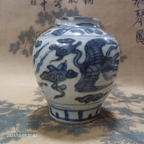 古玩陶瓷明萬歷青花鳳紋罐拍賣，當前價格6800元