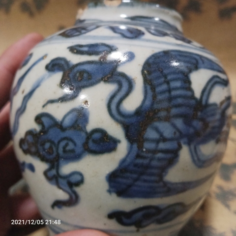 古玩陶瓷明萬歷青花鳳紋罐拍賣，當前價格6800元