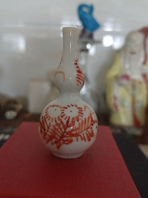 古玩陶瓷康熙礬紅花卉紋葫蘆瓶拍賣，當前價格888元