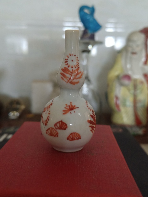 古玩陶瓷康熙礬紅花卉紋葫蘆瓶拍賣，當前價格888元