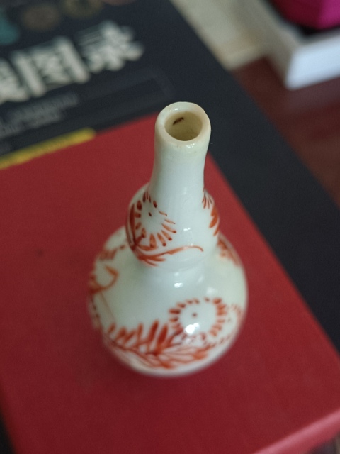 古玩陶瓷康熙礬紅花卉紋葫蘆瓶拍賣，當前價格888元