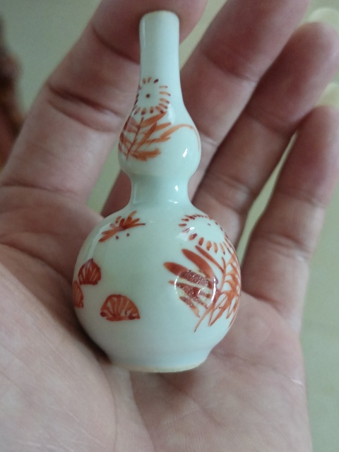 古玩陶瓷康熙礬紅花卉紋葫蘆瓶拍賣，當前價格888元