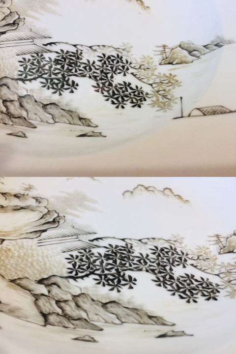 古玩陶瓷名家作品墨彩山水風景紋折腰盤拍賣,當前價格0元