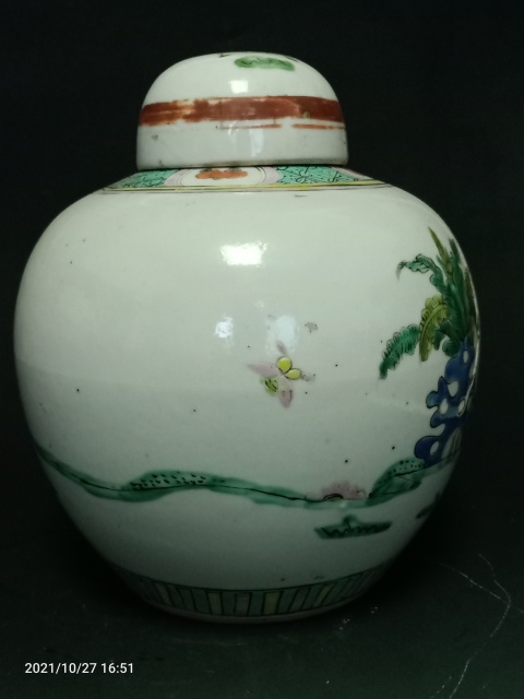 古玩陶瓷民國(guó)早期粉彩教子圖蓋罐拍賣，當(dāng)前價(jià)格1888元