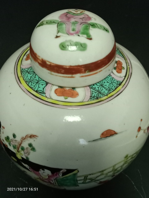 古玩陶瓷民國(guó)早期粉彩教子圖蓋罐拍賣，當(dāng)前價(jià)格1888元