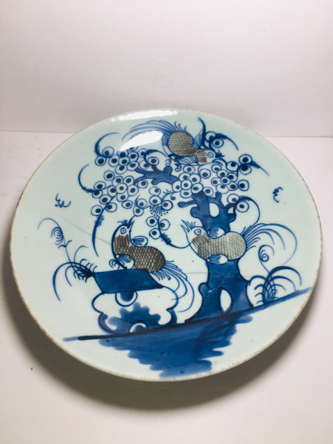 古玩陶瓷（畫工細路）青花釉里紅喜鵲登梅紋大盤拍賣，當前價格0元