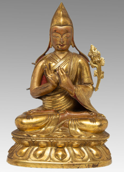 古玩銅器清乾隆宮廷銅鎏金宗喀巴造像拍賣，當前價格360000元