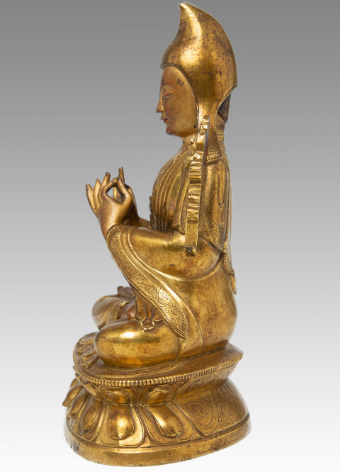 古玩銅器清乾隆宮廷銅鎏金宗喀巴造像拍賣，當前價格360000元