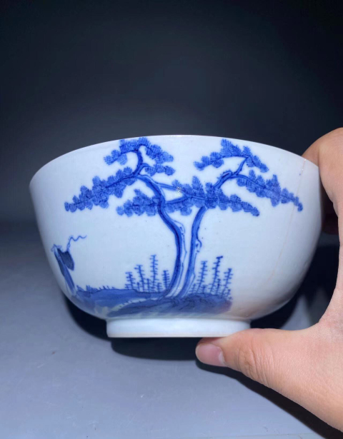 古玩陶瓷（精品）若深珍藏款松下問(wèn)童子青花碗拍賣，當(dāng)前價(jià)格3888元