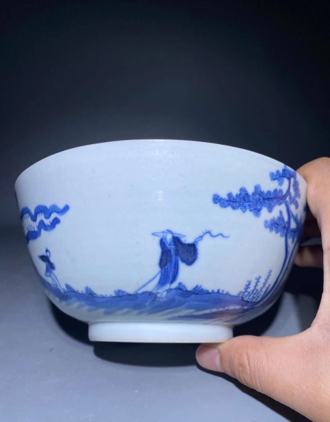古玩陶瓷（精品）若深珍藏款松下問(wèn)童子青花碗拍賣，當(dāng)前價(jià)格3888元