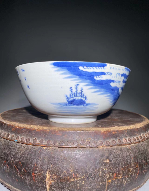 古玩陶瓷（精品）若深珍藏款松下問(wèn)童子青花碗拍賣，當(dāng)前價(jià)格3888元