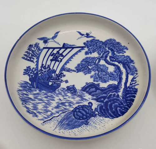 古玩陶瓷松鶴紋青花盤拍賣，當前價格398元