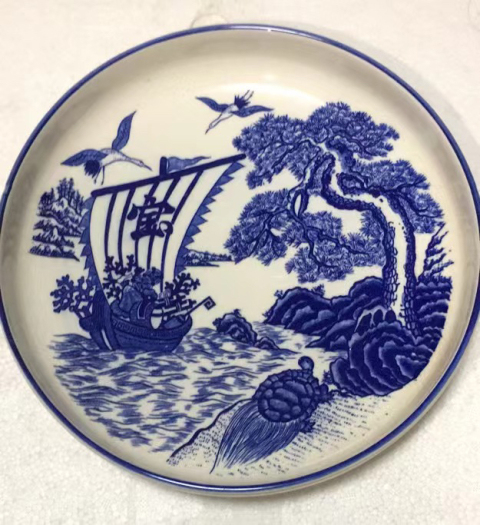 古玩陶瓷松鶴紋青花盤拍賣，當前價格398元