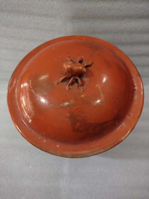 古玩陶瓷**紅描金松鶴延年紋粥罐拍賣,當前價格1888元