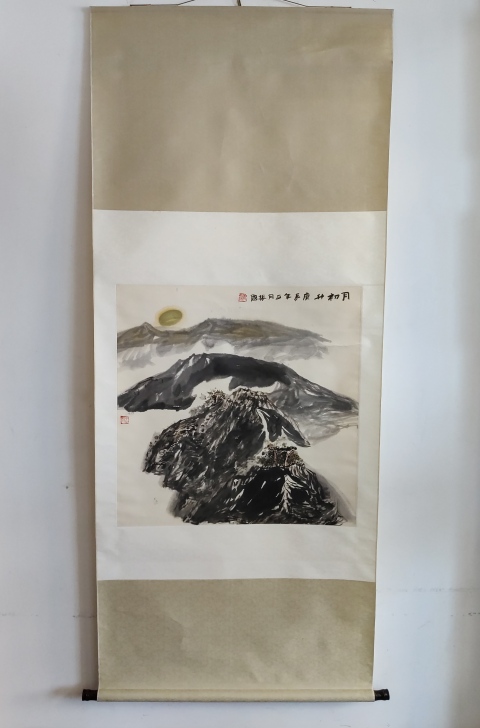 古玩字畫中美協會員青海美術家協會副主席崔振國老師水墨山水立軸拍賣,當前價格1800元