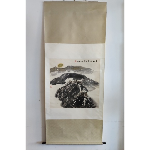 古玩字畫中美協會員青海美術家協會副主席崔振國老師水墨山水立軸拍賣,當前價格1800元