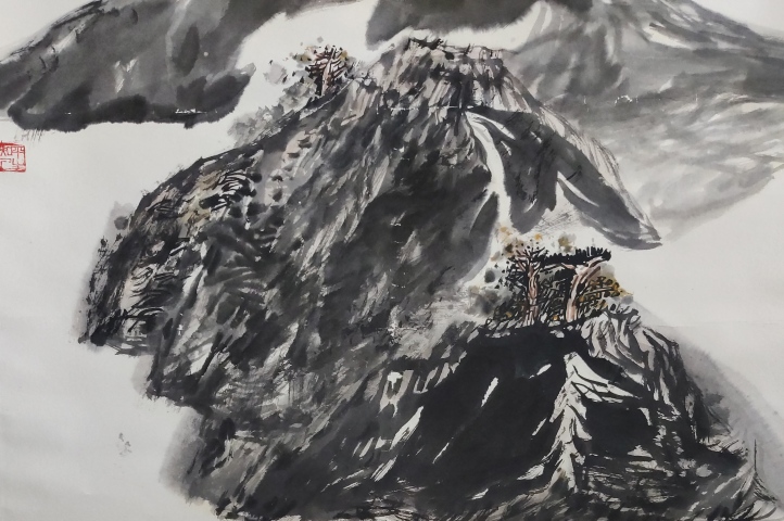 古玩字畫中美協會員青海美術家協會副主席崔振國老師水墨山水立軸拍賣,當前價格1800元