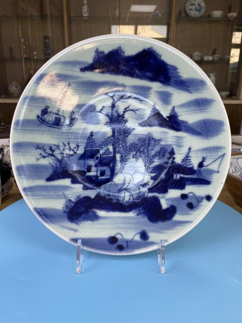 古玩陶瓷清中期 精品 青花山水人物紋大盤拍賣,當前價格3300元